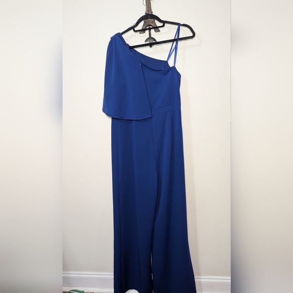 Adrianna Papell Royal Blue Asymmetrical One-Shoulder Jumpsuit Women's Size 14 - Picture 4 of 4